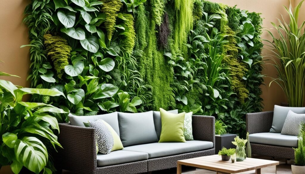 Lush green wall, with plants spilling over.